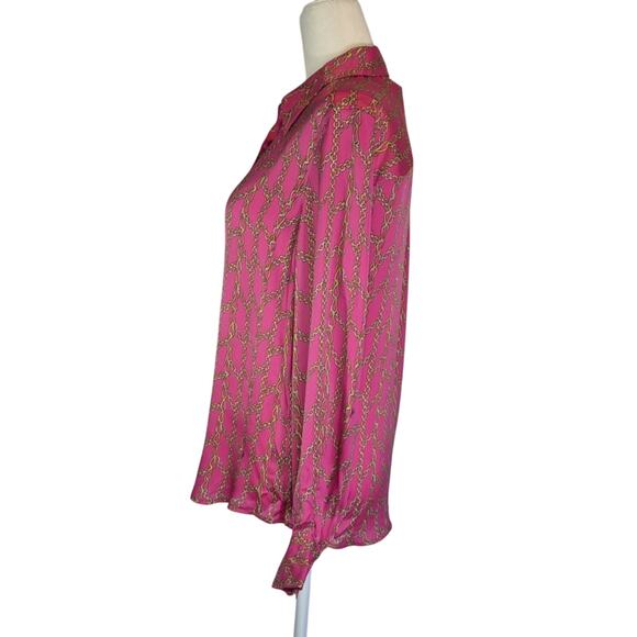 New Trina Turk Womens Silk Blend Pink Gold Chain Button Up Top Blouse XS - Picture 3 of 5